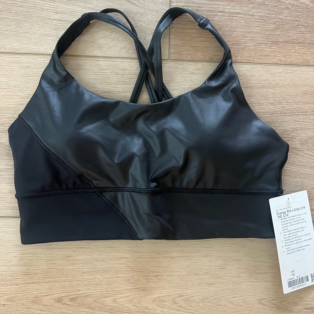 lululemon Energy Bra Longline Black, size 12, matte panels